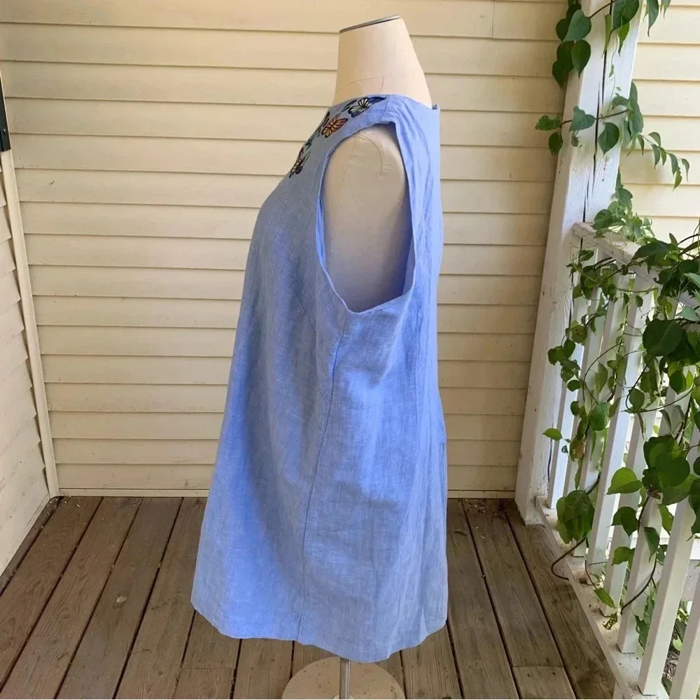 NWT Talbots Embroidered Butterfly Linen Blend Shift Dress Plus Size 22W Blue - Picture 7 of 10